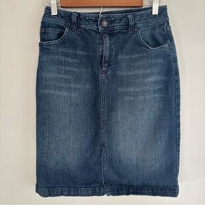 Vintage St. John's Bay Dark Blue Denim Pencil Skirt Equestrian Embroidered 4 90s